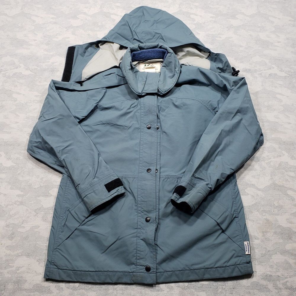 Vintage REI Jacket Coat Womens Small Blue Snap Up Zip Hooded 100% Nylon Made USA